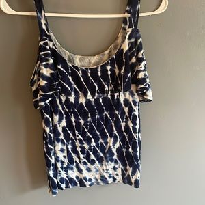 medium blue and white off the shoulder soft tank/shirt.